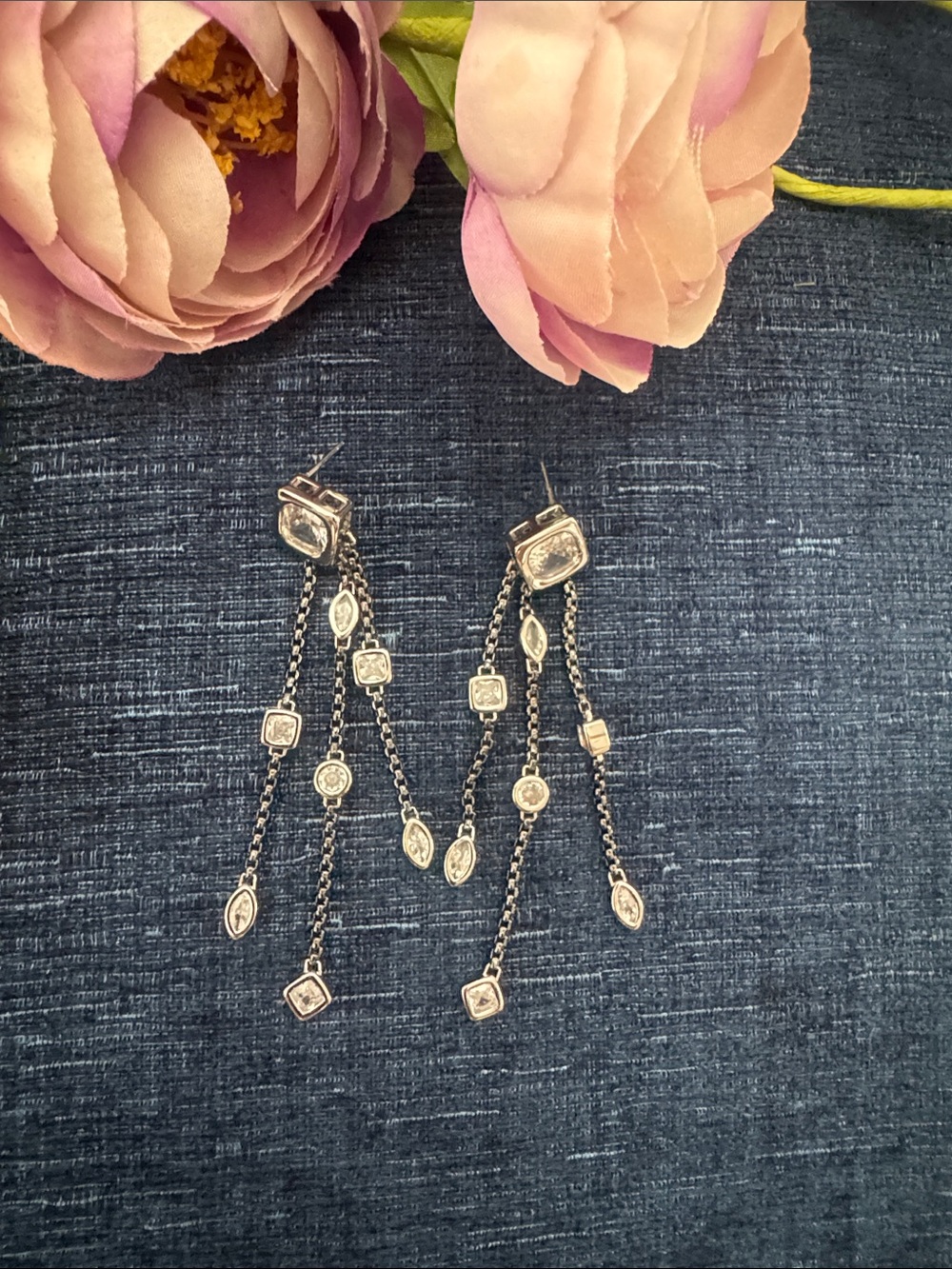 White House Black Market Silver Toned Multi-Chain Dangle Earrings Fashion Jewerl